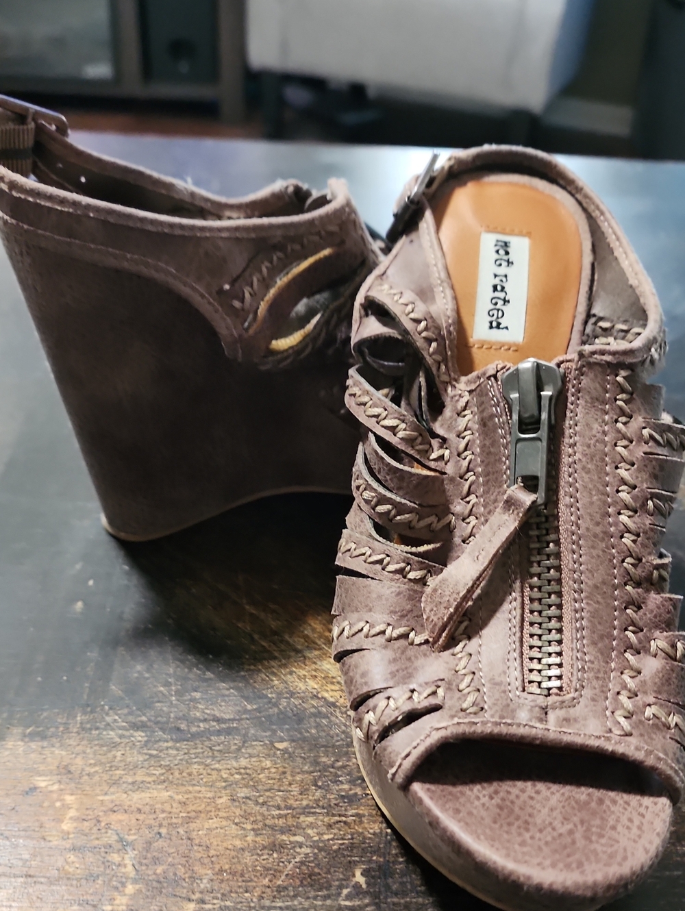 Not Rated Taupe Suede Wedge Sandals with Front Zip